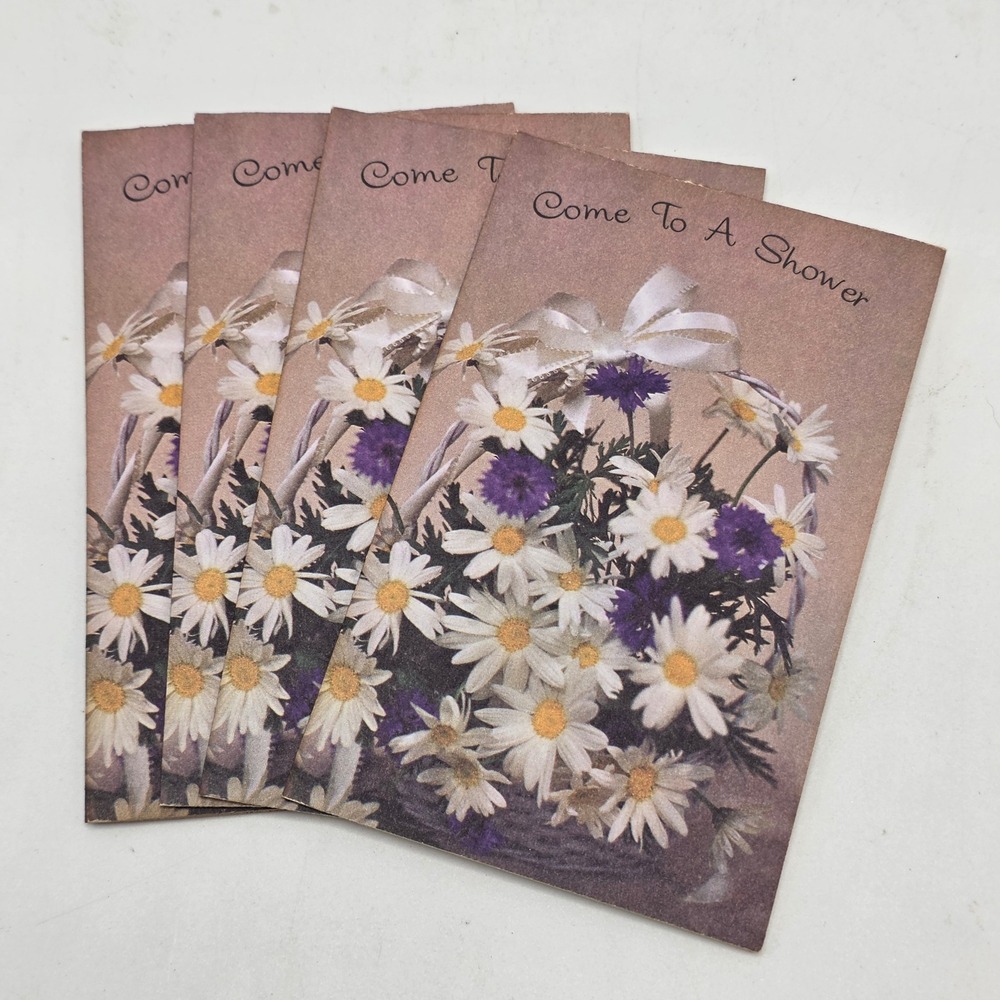 American Greetings Shower Invitations Unused Brown Floral Daisy Vintage 1972 4ct